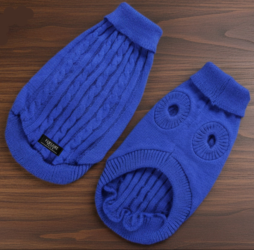DOG AND CAT CABLE KNIT SWEATER - DARK BLUE