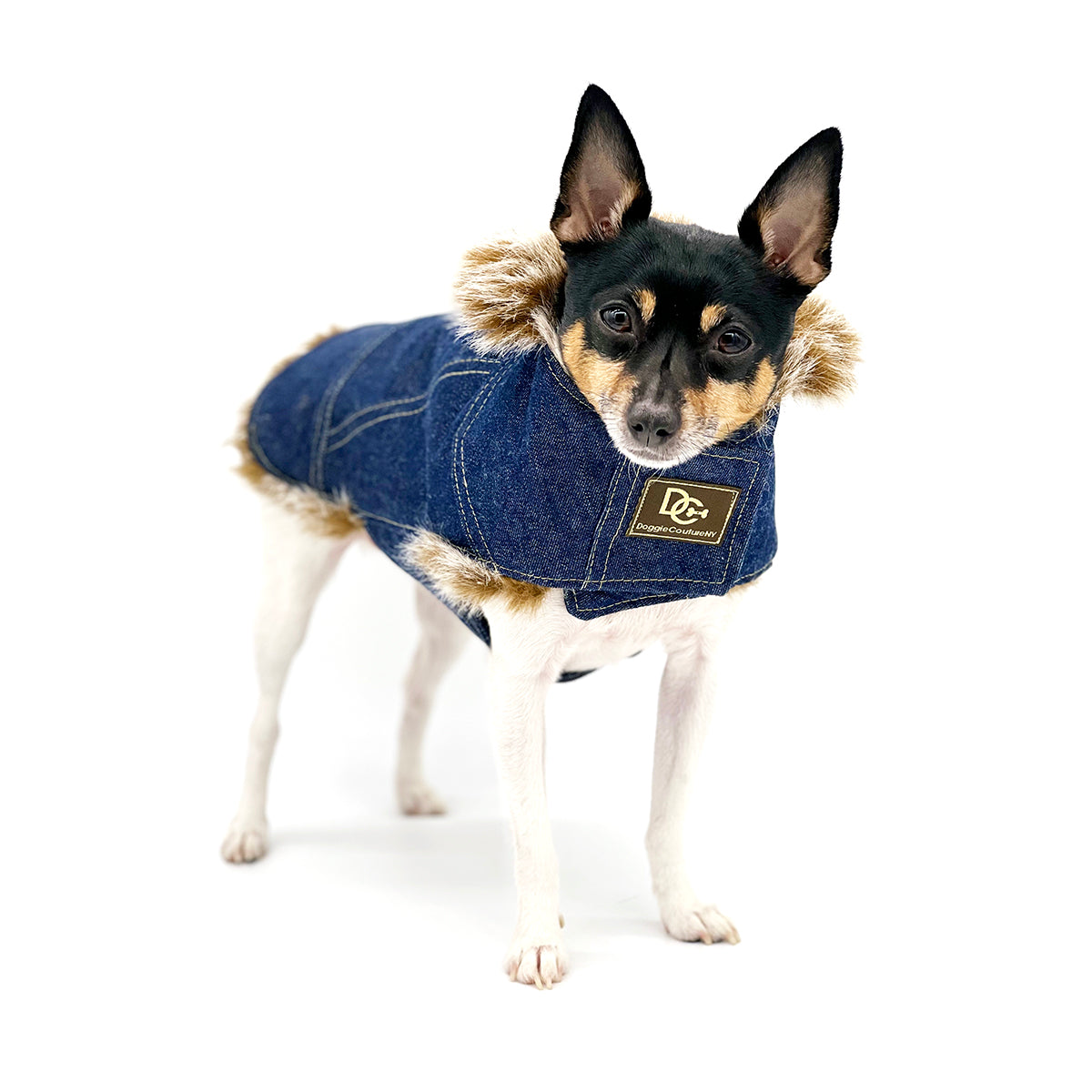 DCNY Faux Fur Denim Coat