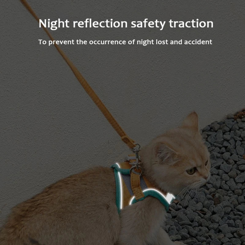 Reflective and Adjustable Cat Harness With Leash Set